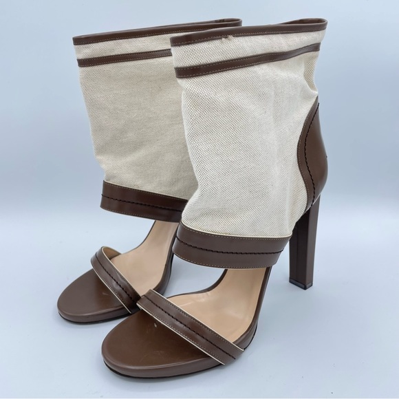 Bally Leather & Canvas Heels 10 1/2 Brown/Natural - Picture 6 of 16
